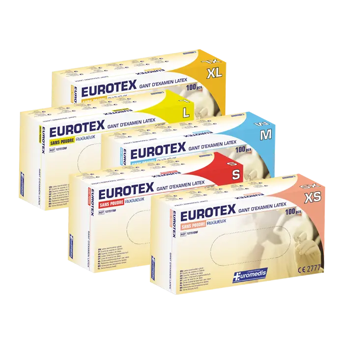 Gant d'examen en latex Non Poudré 240 mm - EUROTEX - boite de 100