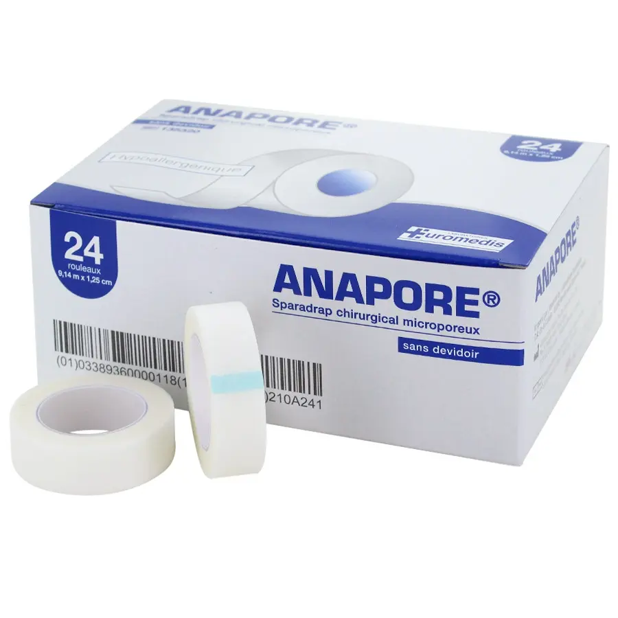 [spana9x1x24sd] Sparadrap non tissé Microporeux sans dévidoir | ANAPORE (9,14 x 1,25 boite de 24 rlx)