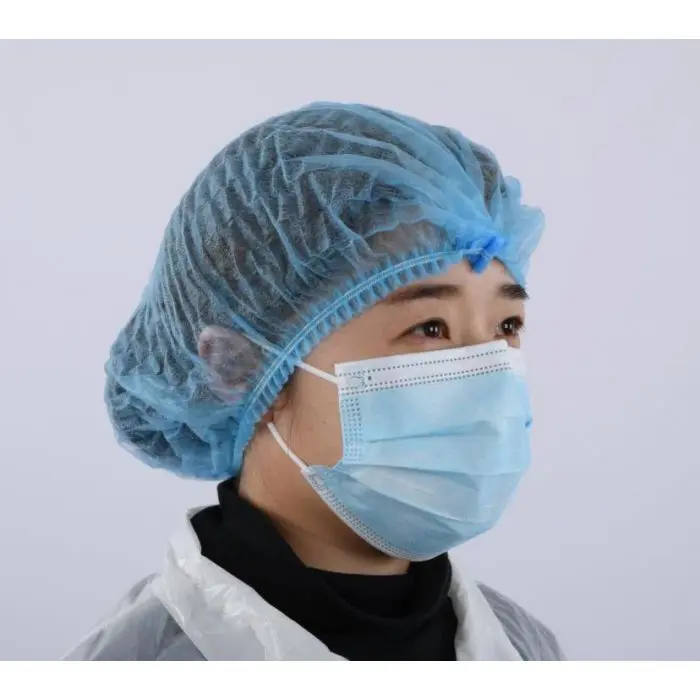 Charlotte à clip, non tissé bleue avec élastique - sachet de 100