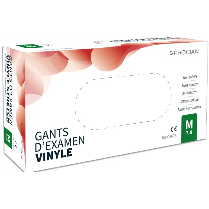 Gants vinyle non poudrés Procian, boîte de 100