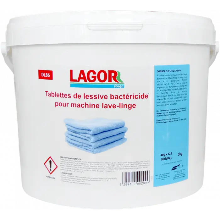 Lessive linge désinfectante, emballage individuel | seau de 125 pastilles