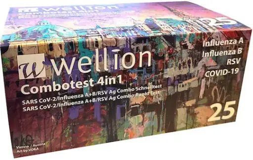 [W22-30COMBO] Test antigénique Combotest 4 en 1 SARS CoV-2, grippes A et B, VRS - Boîte de 25 - Wellion