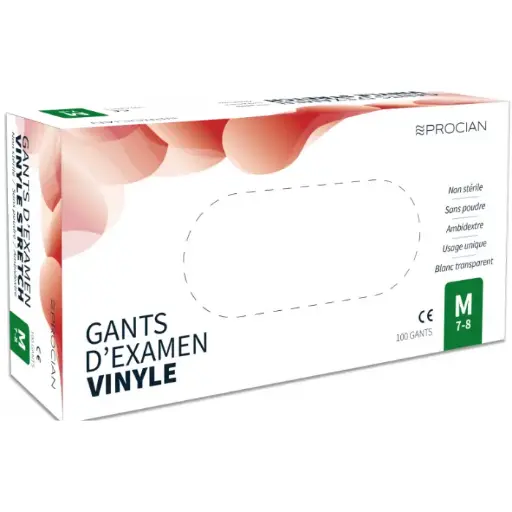 Gants vinyle non poudrés Procian, boîte de 100