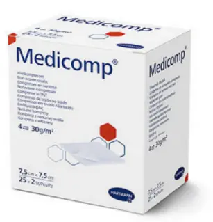 Compresses non-tissé stériles MEDICOMP Hartmann 30 g, 100 sachets de 2