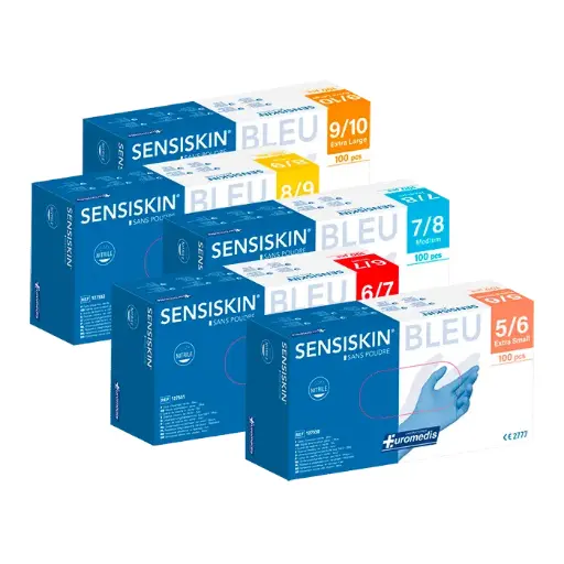 Gants Nitrile NP Bleu SENSISKIN 240 mm Manchette normale - Boite de 100