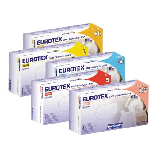 Gant d'examen en latex poudré 240 mm - EUROTEX - boite de 100