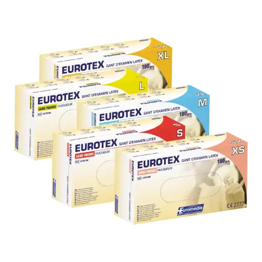 Gant d'examen en latex Non Poudré 240 mm - EUROTEX - boite de 100